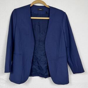 Theory Navy Blue 3:4 Sleeve Open Front Blazer Jacket Womens 6 Preppy Office